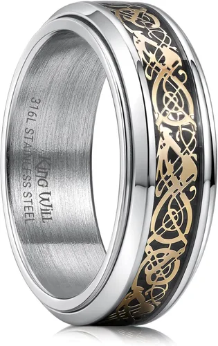 Vista 93 de King Will Anillo giratorio de acero inoxidable 316L para hombres y mujeres, 0.315 in de dragón/nudo celta, anillo para ansiedad para aliviar