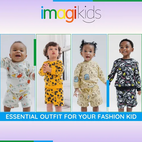 Vista 2 de Disney Mickey Mouse Winnie the Pooh Lion King Toy Story Jack Skellington - Sudadera y pantalones cortos de felpa francesa para recién nacidos a