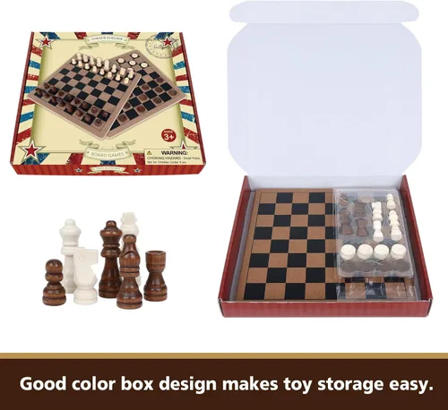 Vista 5 de GOTHINK Juego de mesa de ajedrez y damas de madera 2 en 1, juego clásico para niños y adultos, juego de ajedrez de 11 pulgadas, perfecto para viajes