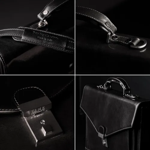 Vista 5 de Time Resistance Leather Briefcase for Men - Business Laptop Bag - Italian Handmade Leather Bag - Attache - Gift Box Included