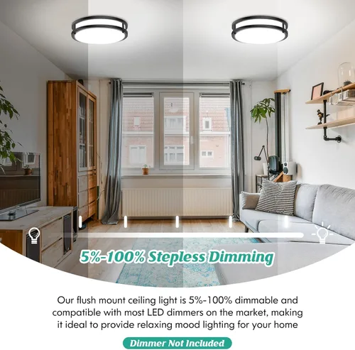 Vista 4 de Lámpara de techo LED de montaje empotrado de 10 pulgadas, 30W, 4000 lm, ajustable, 2700K/3000K/4000K/5000K/6500K, cambio de color, lámpara de techo