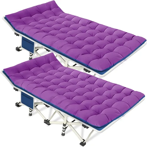 Vista 14 de Catres de campamento, paquete de 2 camas de camping con cómoda colchoneta para dormir con almohadilla, cama plegable resistente, catre de dormir