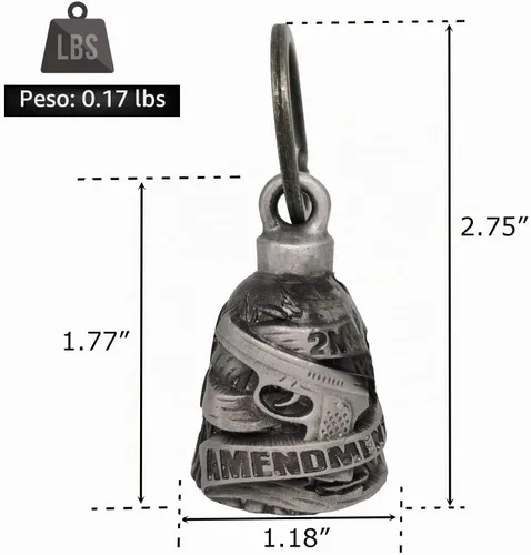 Vista 2 de Dream Apparel Campanas de motocicleta para motociclistas, accesorios de campanas pesadas y llavero para la suerte Segunda enmienda