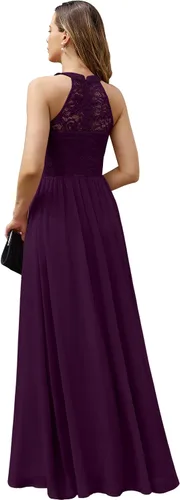 Vista 3 de Vestido formal de encaje floral halter sin mangas para mujer vestido de dama de honor