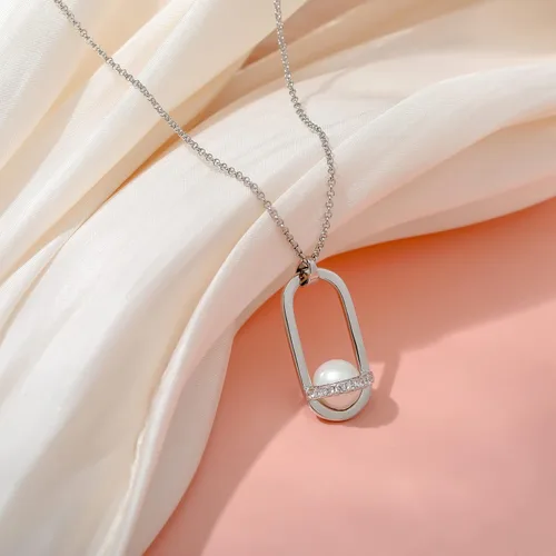 Vista 6 de Collar con dije de perlas para mujer, gargantilla de perlas individuales chapada en oro de 16 quilates, rectangular, circonita cúbica, joyería