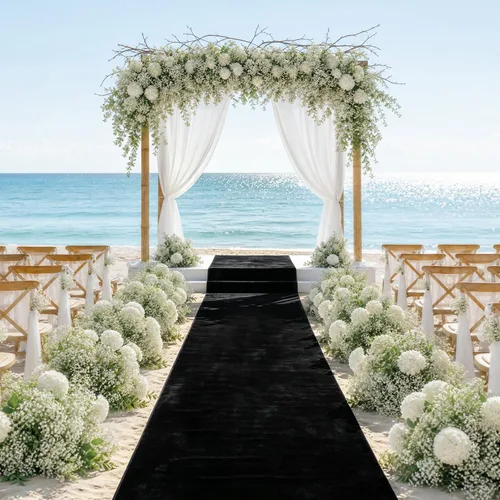 Vista 6 de Camino de pasillo negro de 4 x 15 pies para ceremonia de boda, alfombra de pasillo de terciopelo para pasillo, accesorios de boda para recepción