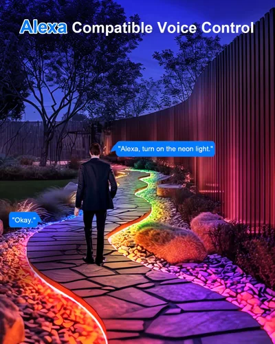 Vista 2 de echosari Tira de luces LED RGBIC inteligentes, tira de luces de neón de 33 pies que funciona con Alexa y Google Assistant, tira de luces de neón