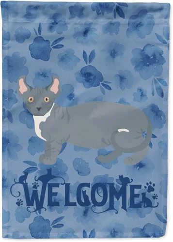 Vista 247 de Caroline's Treasures CK4813CHF - Bandera de bienvenida con gato abisinio azul, manga grande, para porche, para colgar en la pared, poliéster