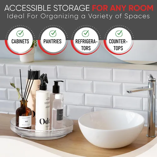 Vista 4 de Organizador Giratorio Transparente Oizeir Lazy Susan (Paquete de 2) Plataforma Giratoria de 9 Pulgadas para Cocina, Despensa, Refrigerador, Baño