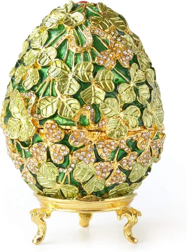 Vista 14 de Apropos Huevo Faberge pintado a mano de estilo vintage con esmalte rico y diamantes de imitación brillantes caja de joyería