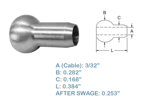 Vista 3 de Juego de bolas de un solo vástago 10 PC 3/32 "Acero inoxidable 316 Swage Fitting Terminal Cable Cable Cuerda de alambre