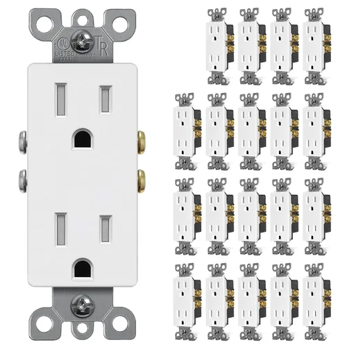 Vista 10 de CML - Paquete de 50 tomas de corriente de 15 amperios resistentes a manipulaciones, certificación UL Decorator Electrical Outlets, 15A/125V, NEMA