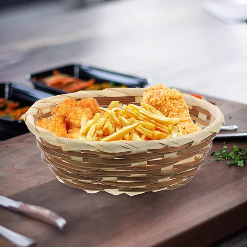 Vista 6 de EXCEART - 3 cestas de frutas de bambú hechas a mano de 6.69 pulgadas, cesta tejida para servir alimentos para postres, aperitivos, contenedor