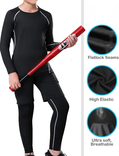 Vista 4 de HOPLYNN Paquete de 4 pantalones de compresión para niños y jóvenes, mallas atléticas, capa base debajo de los pantalones, equipo para deportes