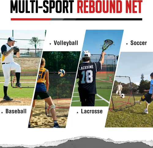 Vista 8 de Baseball Rebounder Net, 3/5 Adjustable Angles 4x4.5FT Pitch Back Baseball Softball Volleyball Rebounder with 2 Strike Zones, UV Resistant, Pitchback