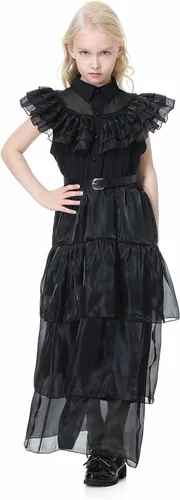 Vista 7 de Digfar Disfraz de miércoles para niñas, vestido familiar, trajes de cosplay para niños