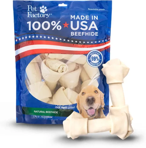Vista 11 de Pet Factory Golosinas masticables para perros, 100% fabricadas en Estados Unidos, huesos anudados de 6 pulgadas, sabor a carne, 12 unidades/1 paquete