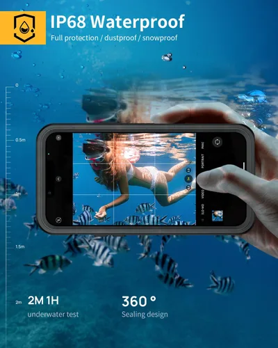 Vista 3 de Lanhiem Funda magnética para iPhone 13, impermeable, a prueba de polvo, a prueba de golpes, con protector de pantalla integrado compatible con Negro