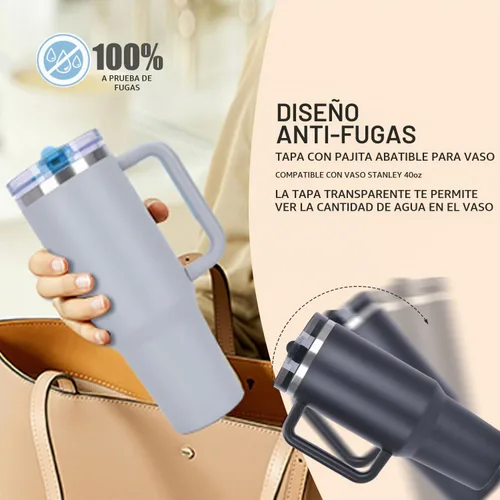 Vista 4 de Quencher ProTour - Vaso térmico de 40 onzas con asa - Botella de agua de acero inoxidable 100% a prueba de fugas aislada al vacío 2 tapas