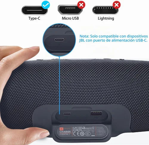 Vista 3 de Cargador USB C rápido para JBL Charge 4, Charge 5, Flip-5, Pulse-4, Jr-Pop, Clip-4, GO-3, Extreme-3, Tuner-2, Endurance Peak Speaker Auriculares