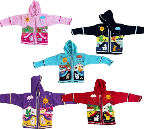 Vista 11 de Peruvian Wool Knitted Sweater with hoodie for babies & toddlers, Unisex, Chompas Peruanas, fall winter sweater
