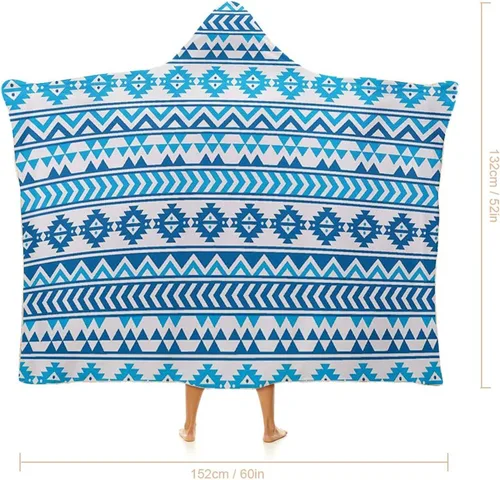 Vista 2 de Manta con capucha, manta tribal con patrón azteca tribal americano, geométrica cultural, suave, cálida y acogedora, 40 x 50 pulgadas, apta