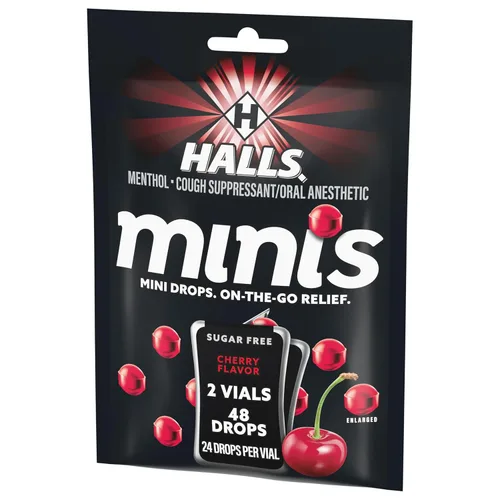 Vista 10 de HALLS Minis - Gotas para la tos sin azúcar, sabor a cereza, 48 gotas