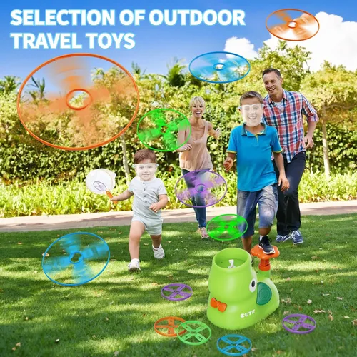 Vista 3 de CPSYUB Lanzador de disco volador para exteriores, juguetes de brinco para niños de 3, 4, 5, 6, 7, 8, 9, 10 años, juego de atrapar mariposas
