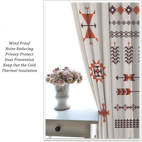 Vista 162 de Cortinas con patrón geométrico tribal, estilo suroeste, azteca, rústico, occidental, nativo americano, opacas, con bolsillo para barra, decoración