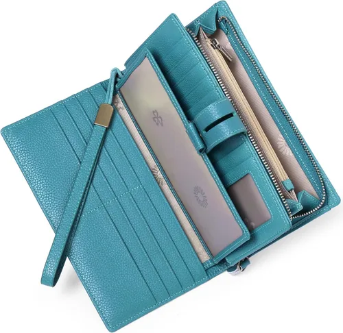 Vista 10 de SENDEFN Carteras de mujer de gran capacidad con bloqueo RFID, carteras de cuero, organizador de tarjetas de crédito con porta cheques, Compacto