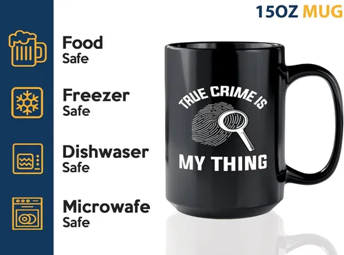 Vista 4 de Taza de café detective de 15 onzas, color negro - TRUE crime is - oficial de policía policía patrulla detective sheriff aplicación de la ley