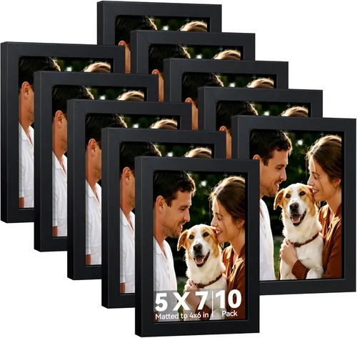 Vista 10 de HappyHapi Juego de 10 marcos de fotos de 4 x 6, fotos de mesa o pared de 3.5 x 5 con paspartú o 4 x 6 sin ellos, collage de múltiples marcos de Negro