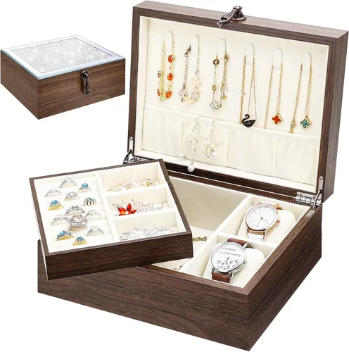 Vista 5 de Homde Paquete de caja una caja de reloj + una caja de joyería de cristal