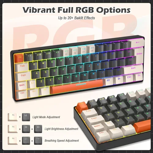Vista 5 de ZIYOU LANG RK-T60 Wired Mechanical Gaming Keyboard Mini Portable with Rainbow Backlit 62Key ABS Keycaps Full Anti-Ghosting Ergonomic Design Coiled