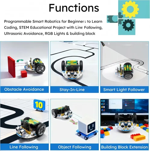 Vista 5 de Coche inteligente Micro:bit con tutorial detallado de programación gráfica y microPython de MakeCode, seguimiento de línea IR y módulos de luz RGB