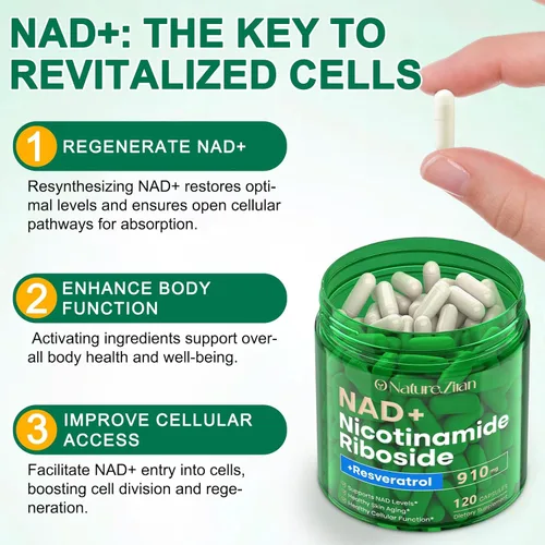 Vista 5 de O NATURE . ZIRAN Suplemento NAD, NAD nicotinamida ribósido 910 mg para hombres y mujeres, resveratrol liposomal de ribósido de nicotinamida