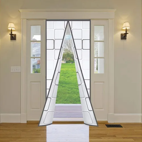 Vista 8 de Cortina de puerta aislada, cubierta magnética térmica para puerta, pantalla magnética de privacidad con cierre automático, manos libres para patio