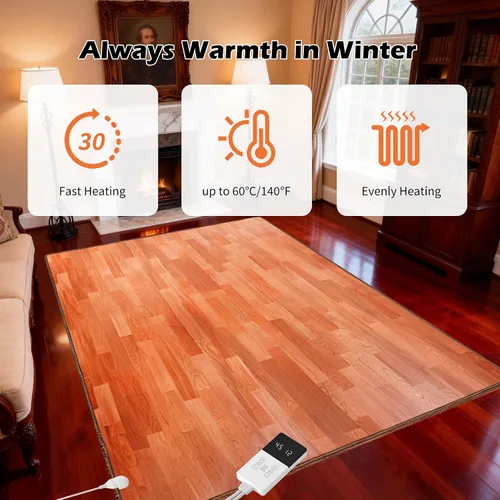 Vista 2 de Tapete eléctrico de 120 V, fácil de limpiar, superficie de PVC, calentador de espacio, alfombra de suelo con temporizador, calentamiento rápido