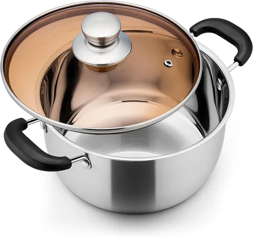Vista 9 de E-far Olla de 3 cuartos de galón, olla de sopa de metal de acero inoxidable con tapa de vidrio para cocinar, saludable y libre de óxido, resistente