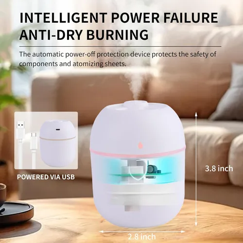 Vista 2 de Mini humidificador portátil pequeño humidificador de niebla fría escritorio personal alimentado por USB súper silencioso para viajes, automóvil