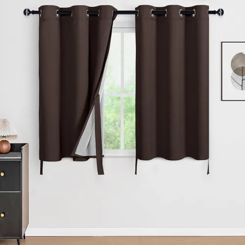 Vista 144 de DWCN - Cortinas 100% opacas para dormitorio con forro negro, cortinas de ventana de doble capa con aislamiento térmico que oscurecen toda la Azul