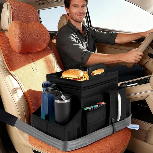 Vista 2 de LUVHOMEE Organizadores de coche y almacenamiento para asiento trasero y asiento delantero, organizador plegable para automóvil con correa