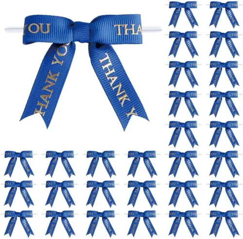 Vista 14 de Meseey 30 lazos de cinta impresos en oro de 2.5 pulgadas, lazos pequeños para envolver regalos, baby shower, boda, recuerdos de fiesta, paletas