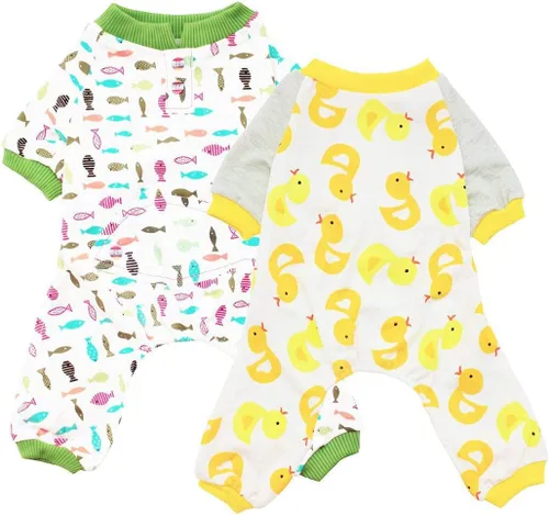 Vista 9 de Paquete de 2 ropa para mascotas y cachorros, lindos pijamas de algodón para perros, mamelucos de algodón, monos para gatos, ropa acogedora