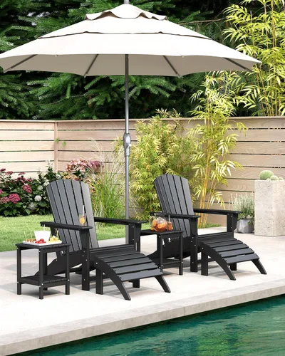 Vista 2 de BRIOPAWS Juego de 2 sillas Adirondack de gran tamaño HDPE Todo clima Negro