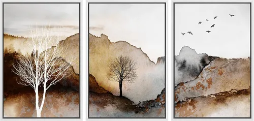 Vista 39 de NWT Lienzo enmarcado para pared, juego de arte en acuarela pastel, bosque de montaña oscura, naturaleza silvestre, ilustraciones de arte moderno
