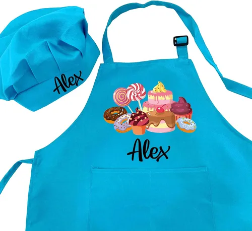Vista 8 de 7th Hill Delantal Personalizado para Niños para Cocinar, Delantal Infantil Personalizado con Sombrero de Chef, Delantal de Cocina para Niños