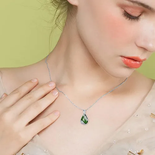 Vista 3 de JKR Teardrop Green Jade Pendant Necklace Hummingbird Dragonfly and Lotus Rose Jewelry Mother's Day Jewelry GIfts for Women Mom Girls Birthday