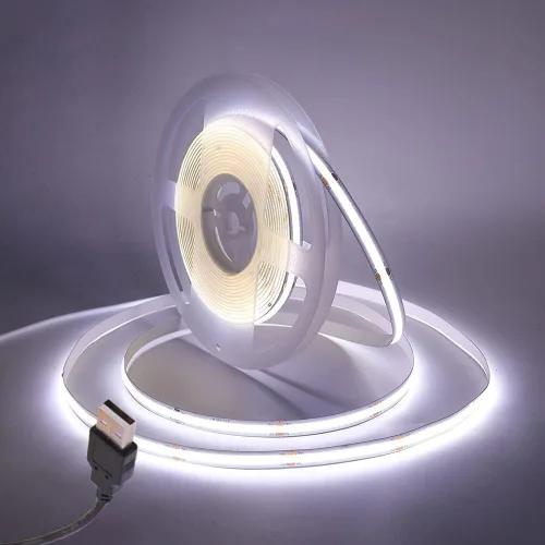 Vista 13 de Tira de luz LED COB flexible, 0.5m/1.6ft Bendable COB LED cuerda luces DC 5V 320 LEDs/m blanco cálido 3000K no impermeable USB cinta luces
