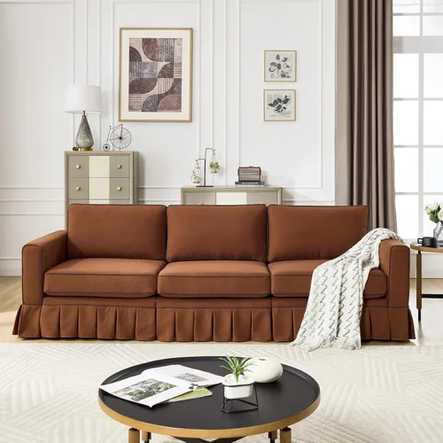 Vista 5 de CIMOTA Sofá de 89 pulgadas, sofá de 3 plazas para sala de estar, cómodo sofá modular con base con falda, asientos profundos, marco resistente, sofás